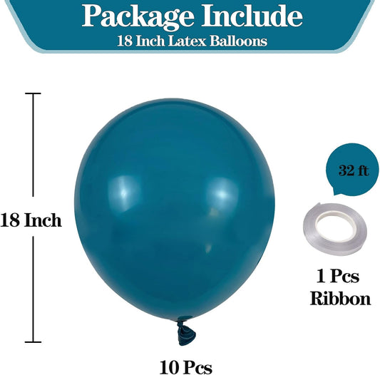 KALOR 18 inch Peacock Blue Balloons, 10pcs Thick Latex Round Helium Balloons for Birthday Family Party Wedding Party Baby Shower Decoration Supplies