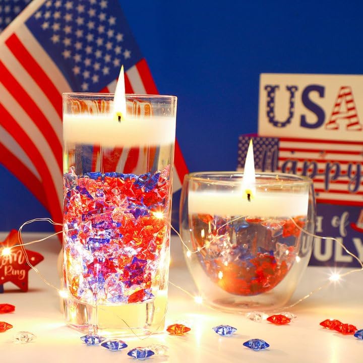 300pcs Patriotic Red Clear Blue Star Acrylic Crystals Gems Table Scatter Vase Filler for 4th of July Memorial Day Birthday DIY Crafts Home Party Decorations