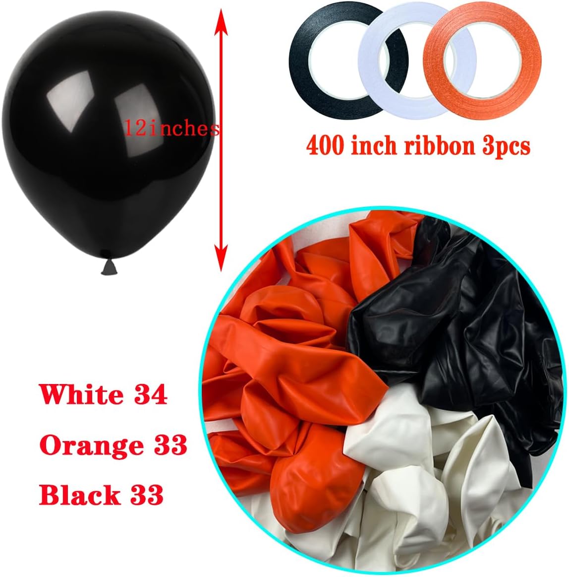 Black White Orange Balloons,100 Pack 12 Inch Latex Balloons,for Wedding Birthday Party Baby Shower Christmas Party Decorations