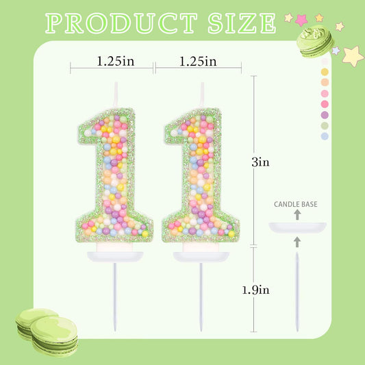 Green Birthday Candles - Number 11 Candle, Colorful Macaron Candles, 11 Birthday Decorations for Boys Girls, Green Cake Decorations, Theme Party Supplies