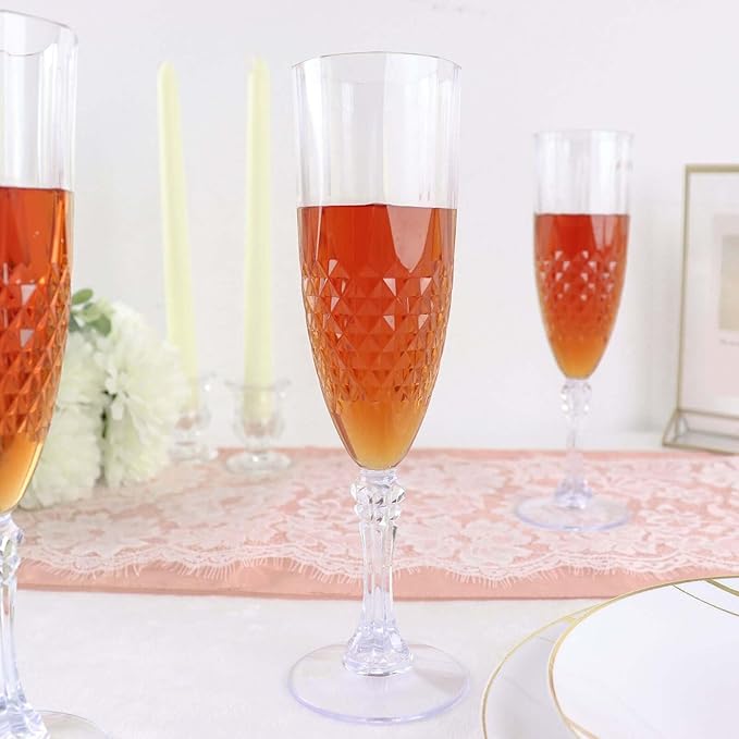 Efavormart 6-Pack Champagne Glasses, 8oz Shatterproof Plastic Crystal Cut Toast Flutes, Clear for Party Celebration Wedding