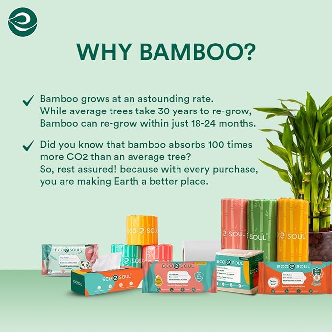 Eco Soul Bamboo Paper Towel Set Of 6 Rolls |150 Sheets Per Roll | Ultra Absorbent, Eco-Friendly, Sustainable, Food Safe Kitchen Paper Towel
