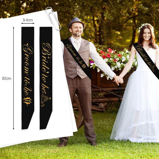 Bride and Groom Sash Set - 2PCS Black Bachelorette Party Decorations - Bride to Be Gifts