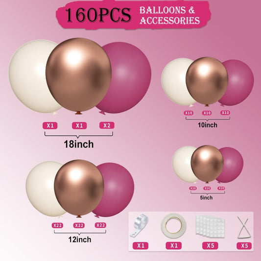 Dark Purple White Gold Balloon Garland Arch Kit, 160Pcs Grape Purple White Sand Metallic Rose Gold Balloons for Halloween Wednesday Baby Shower Birthday Wedding Party Decoration
