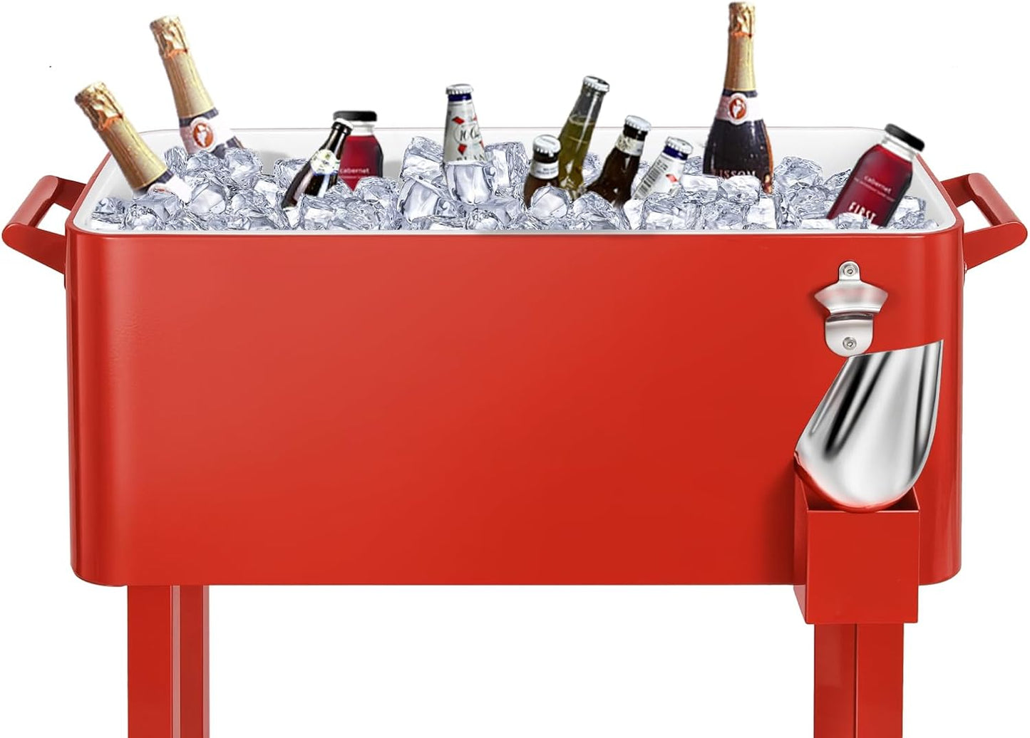 EDOSTORY 80 Quart Rolling Ice Chest Cooler Cart,Patio Backyard Party Drink Beverage Bar Stand Up Cooler Trolley with Ice Scoop