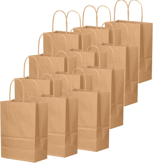 qiqee 200-Packs Brown Paper Gift Bags with Handles Bulk 10.6"x8.3"x4.3" Medium Size Paper Bags Multiple Uses
