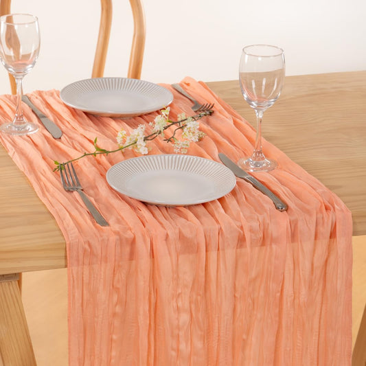 MLMC 3 Pack Peach Cheesecloth Table Runner 10ft Rustic Gauze Cheese Cloth Table Runner 35x120 Inches for Fall Wedding Bridal Baby Shower Party Decor