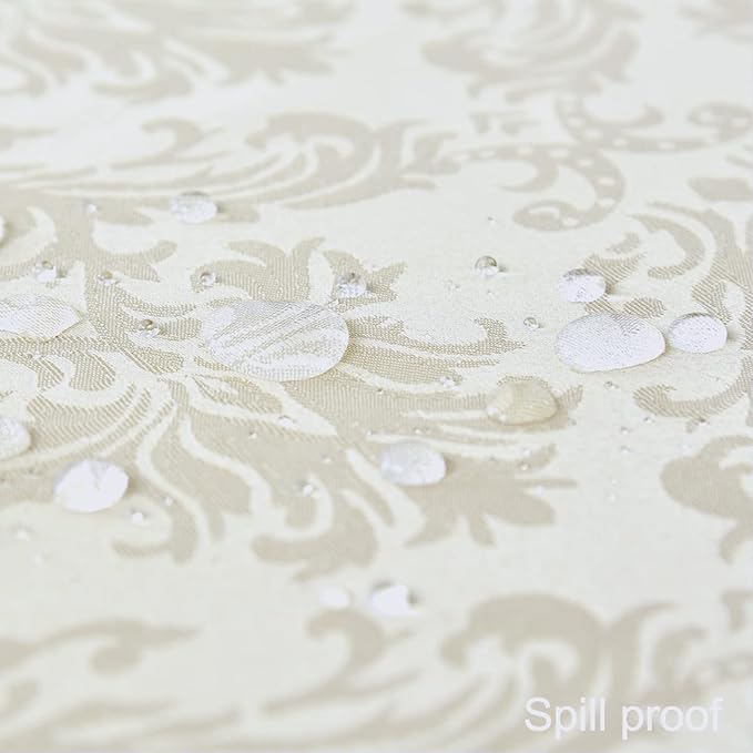 SASTYBALE Rectangle Tablecloth - 52 x 70 Inch Beige Cream Damask Table Cloth Jacquard Design Spill Proof Wrinkle Resistant Waterproof Soft Polyester Oblong Table Cover for Kitchen Parties(Ivory)