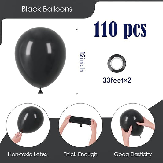110pcs Black Balloons 12inch Matte Black Latex Party Balloons for Graduation, Wedding, Birthday, New Year, Baby Shower, Anniversary, Holiday Party Decorations