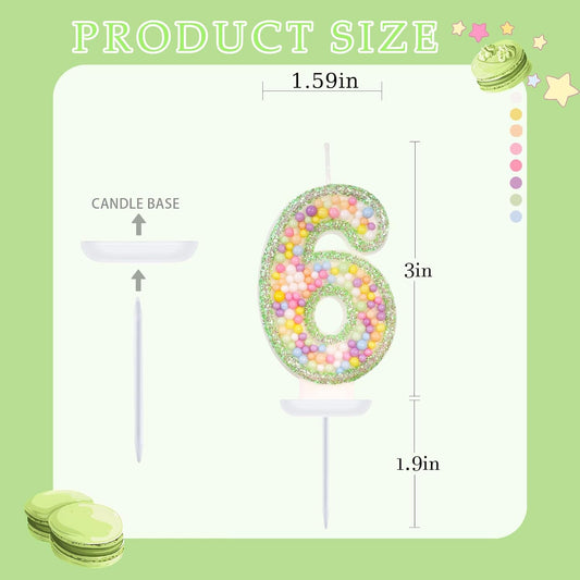 Birthday Candles - Number 6 Candle, Colorful Macaron Candles for Boys/Girls, Green Cake Decorations, Dinosaur Themed Party Supplies