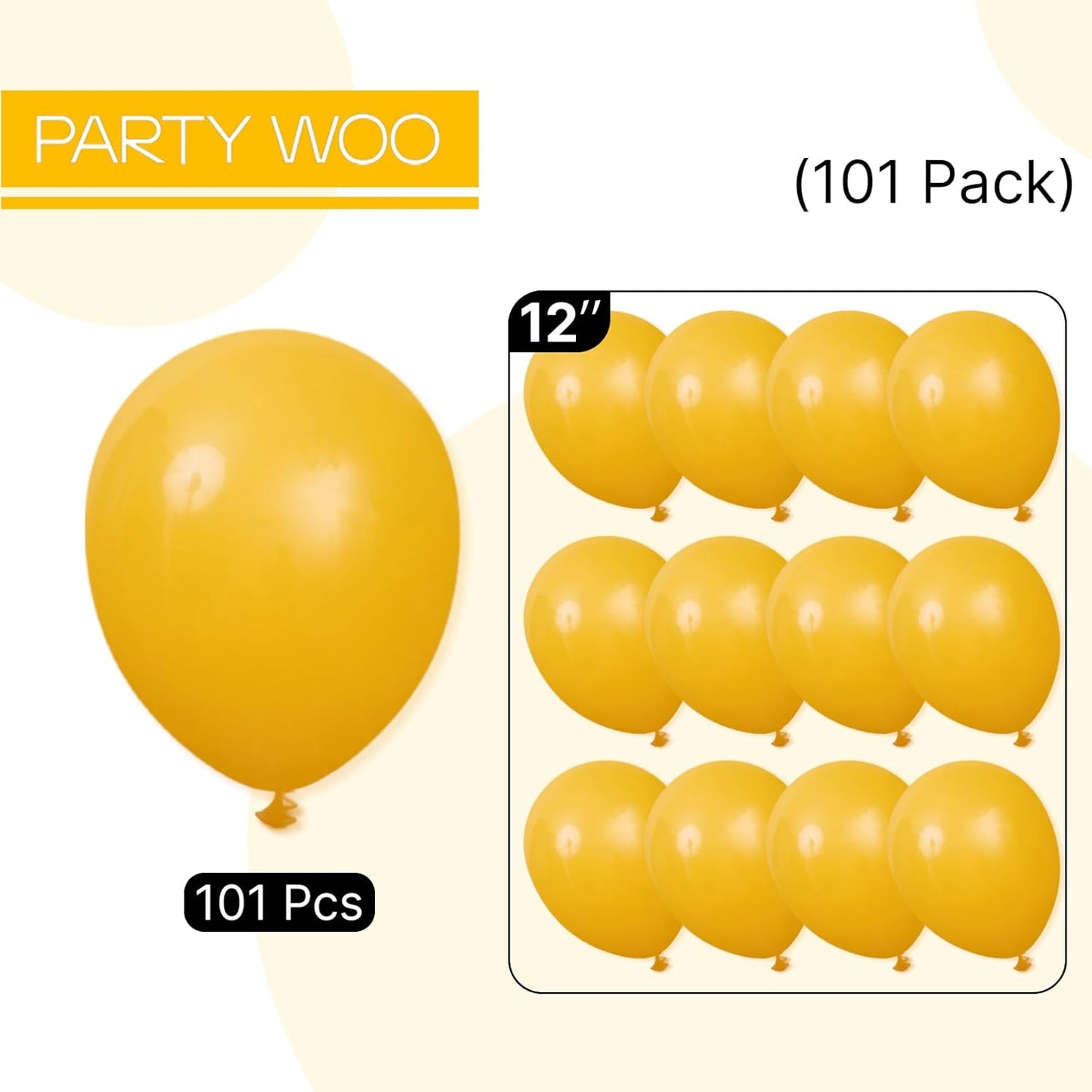 PartyWoo Mustard Yellow Balloons 101 pcs 12 Inch Fall Color Yellow Latex Helium Balloons for Graduation Thanksgiving Baby Shower Little Cutie Birthday Party Decorations Yellow-F57