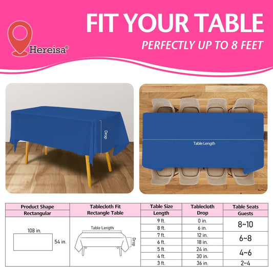 Disposable Plastic Tablecloth Royal Blue 54x108 Inch, 5-Pack Waterproof Rectangular Table Cover for Parties, Picnics, Dining Protection