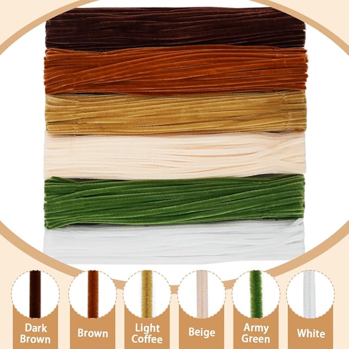 620 Pieces Pipe Cleaners Craft Set, 600 Pcs Brown Chenille Stems with 20 Pcs Flower Stems, Craft Supplies Bulk for DIY Art and Craft Projects Creative Gift Wrapping Party Decorations(Brown Series)