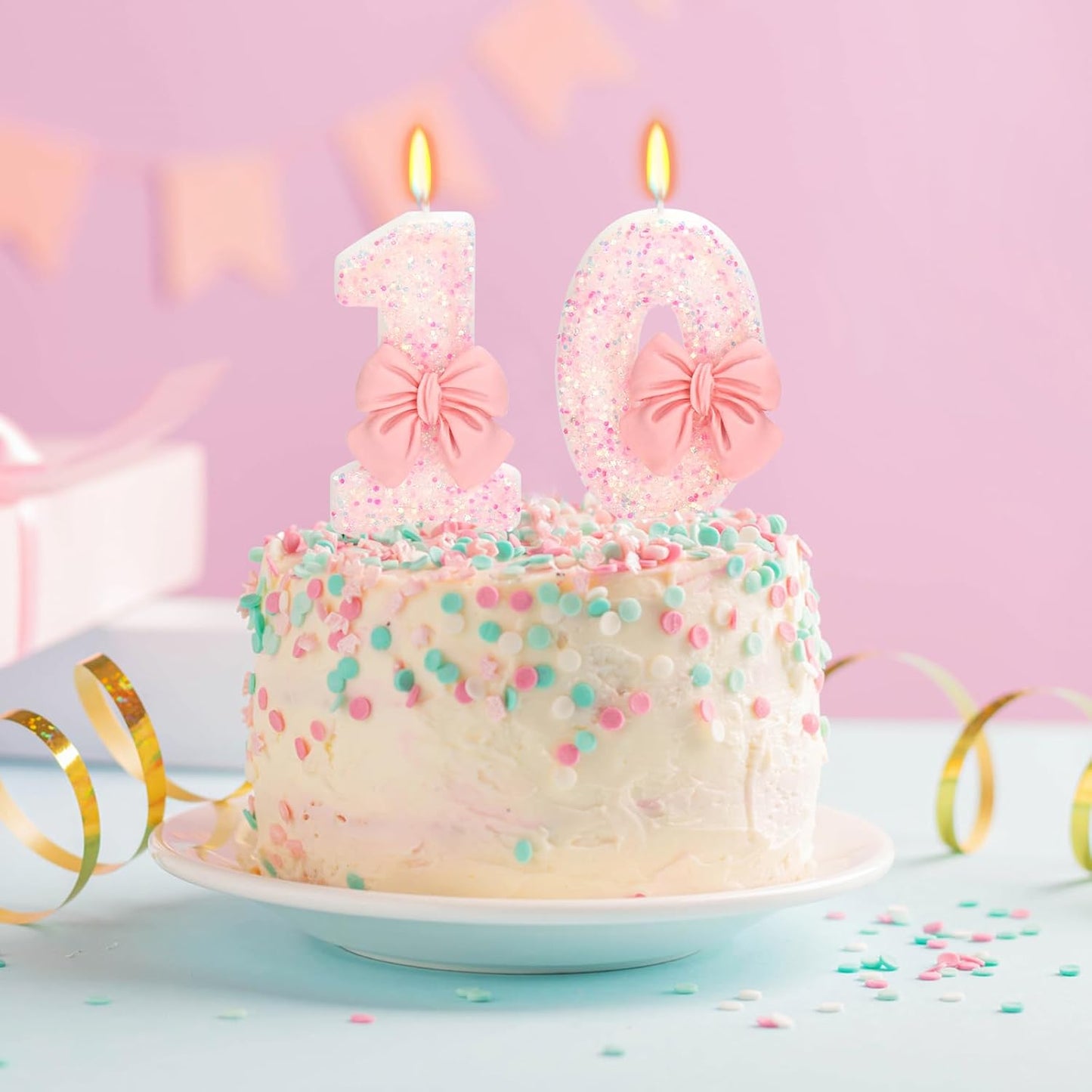 Birthday Candle for Cake, Pink Bow Number Candles, 2.76 inch Number Happy Birthday Candle, Cake Topper Decoration for Birthday Party (Number 10)