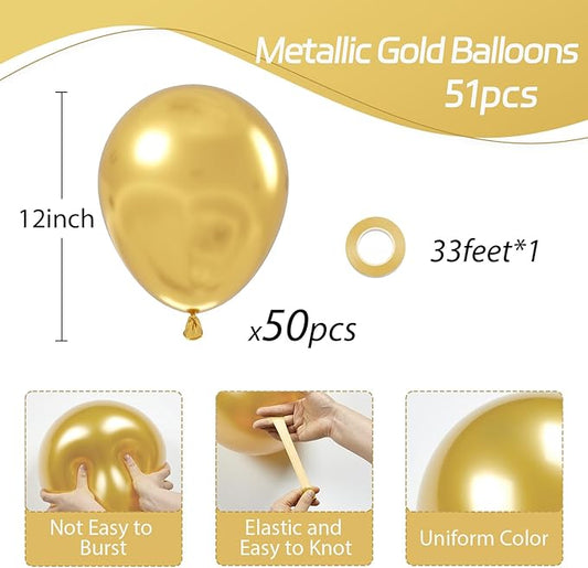 Metallic Gold Balloons 12 inch, Chrome Gold Latex Balloons 50pcs Party Balloons for Graduation Engagement Wedding Birthday Party Decorations