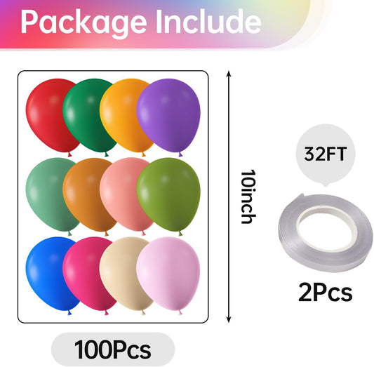 KALOR 10 Inch Rainbow Balloons, 100 Pcs Latex Helium Balloons for Kid's Birthday Party Baby Shower Wedding Graduation Graduation Party Decorations