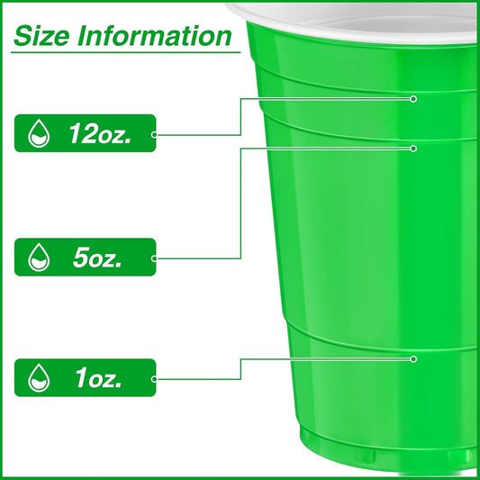 Lounsweer 100 Pack 16 Ounce Christmas Plastic Party Cups Disposable Heavy Duty Drinking Water Cups for Holiday Christmas Festival Wedding New Year Birthday Party Supplies(Green)