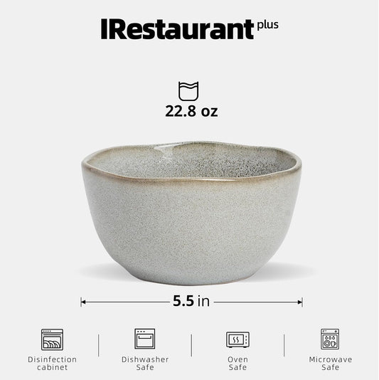 Organic Shape Restaurant Soup Bowl 5.5", Commerical Grade Catering Stoneware Soup bowl in Ir-regular Organic Shape, Chip & Scratch Resistant, Glossy Reactive Glaze Grey, Case of 24