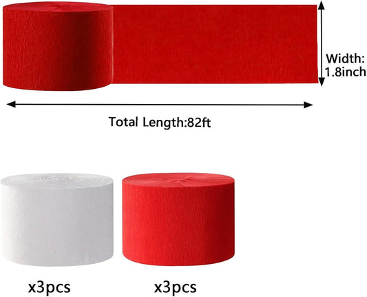 We Moment White and Red Crepe Paper Streamers Party Streamer 1.8 Inch Widening 6 Rolls,red and White Party Decorations Streamer 82 feet per roll for Birthday Wedding Party Decorations