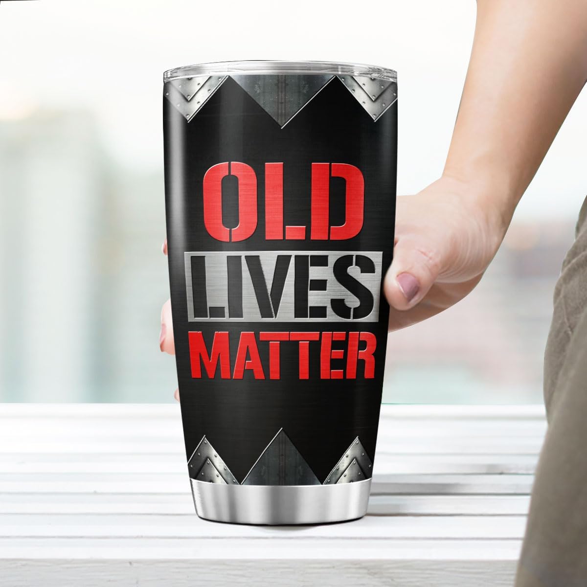 Old Lives Matter Patriotic Tumbler, Funny American Travel Cup 20oz, Stainless Steel Insulated Mug for Dad Grandpa Retirement Gift, Hot Cold Drinkware for Men