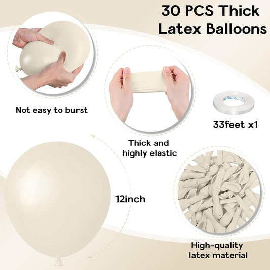 White Sand Balloons, 12 Inch 30 Pcs Beige Balloon Boho White Latex Cream Balloons Matte Off White Sand Neutral Helium Balloons for Birthday Wedding Baby Shower Anniversary Party Decorations