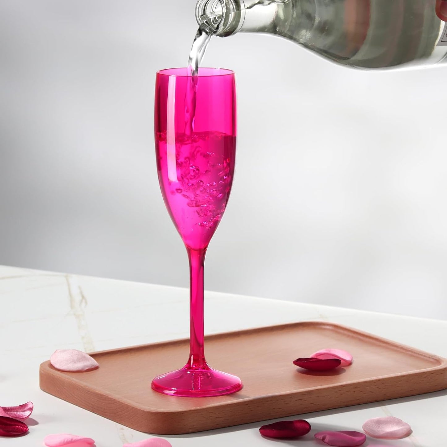 Champagne Flute Acrylic Champagne Glasses Wedding Toasting Champagne Flute Goblet Plastic Reusable Unbreakable Champagne Cups for Bachelorette Wedding Bridal Shower Party (Hot Pink, 24)