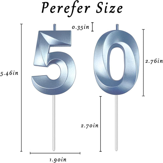 Blue Number 50 Candles, 3D Diamond 2.76 Inch Cake Topper Birthday Candles for Wedding Anniversary Cake Decorations, Happy Birthday Party Decorations