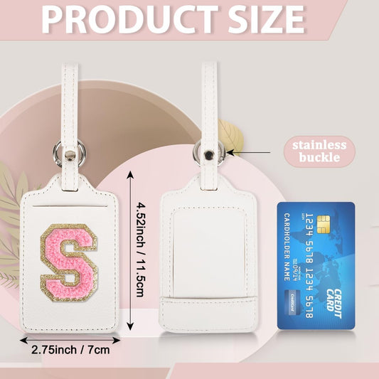Personalized Initial Luggage Tags for Suitcases, Leather Chenille Letter Cute Luggage Tags with Privacy Name Card, Embroidered Travel Bag Backpack Tags Gifts for Women Kids Girls Teens(White-S)