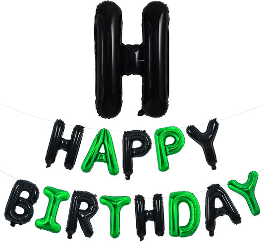 TONIFUL Happy Birthday Balloons Banner 16 Inch Mylar Foil Letters Birthday Sign Reusable for Girls Boys Kids & Adults Birthday Party Decorations Supplies(Black Green)