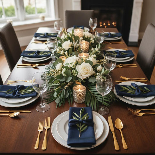 D'Moksha Homes Navy Blue Linen Napkins Set of 8 - Classic Hemstitch 100% Pure Linen Hemstitch Dinner Napkins 20 x 20 Inch for Fall, Thanksgiving, Holiday - Handcrafted and Machine Washable
