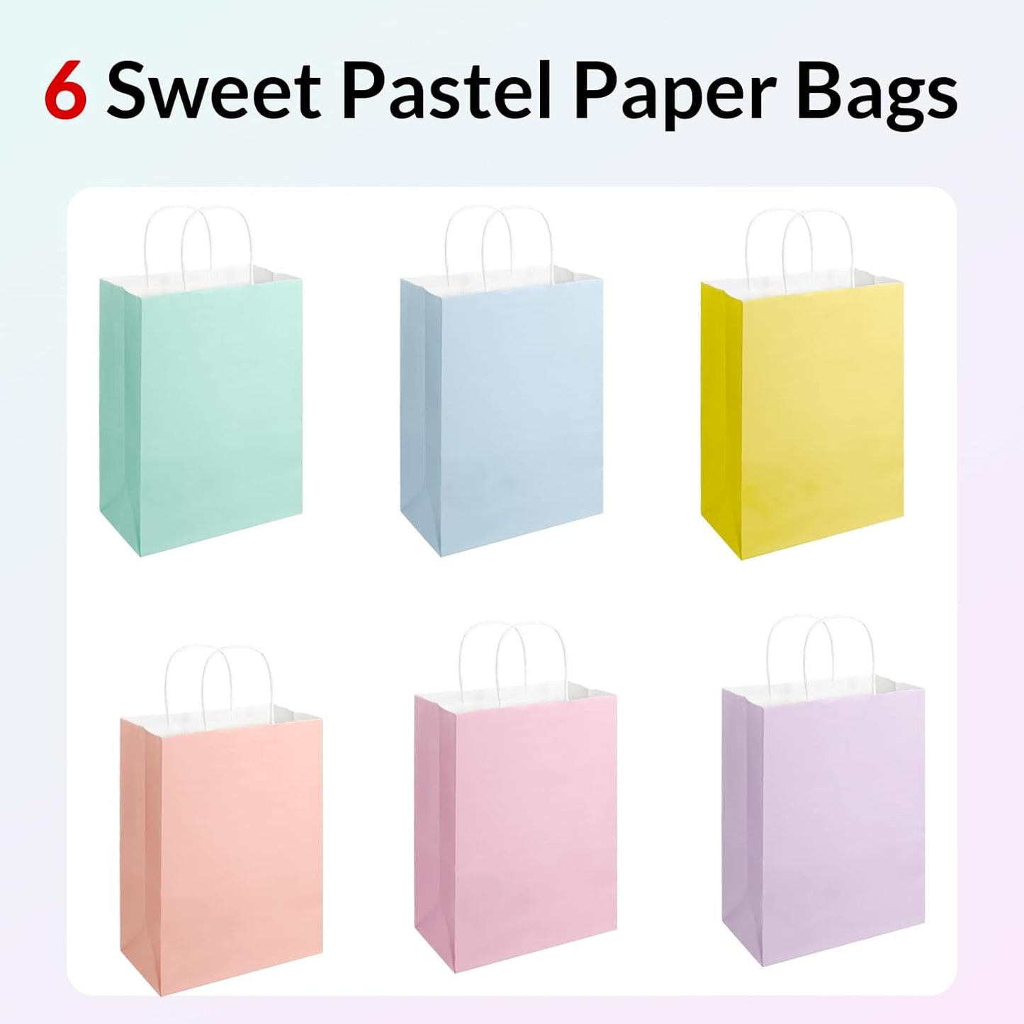 SUNEE Gift Bags with Handles 8x4.3x10.7, 100 Pcs Paper Gift Bags Medium Size Bulk, Pastel Color for Wedding, Birthday, Party Supplies and Celebrations