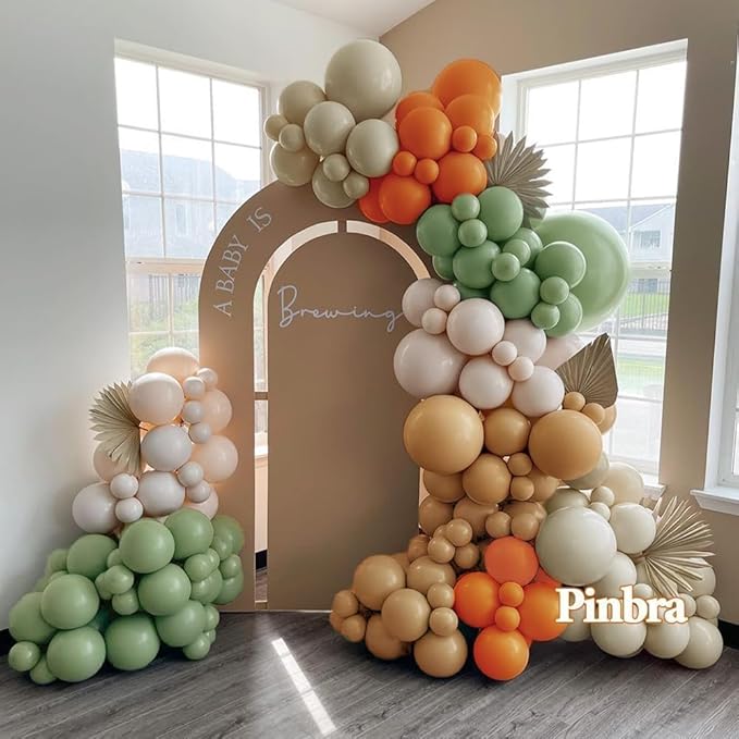 Dusty Green Orange Balloon Garland Double Stuffed Blush Brown Nude Balloon Arch Avocado Sage Green Balloons for Neutral Baby Shower Bridal Shower Gender Reveal Birthday Easter Party Decorations