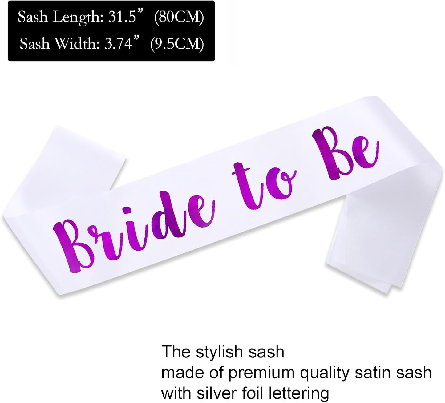 6 PACK Bachelorette Sashes for Bride and Bridesmaid, Purple Maid of Honor Team Bride Sashes for Bridal Shower or Bachelor Party Decorations, Silver Letter