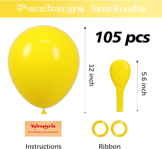 105pcs Lemon Yellow Balloons 12inch Party Latex Balloons for Boys Girls Birthday Baby Shower Gender Reveal Wedding Sunflower Party Decorations