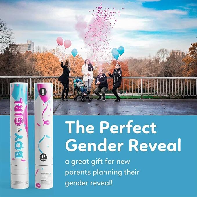 TUR Party Supplies Gender Reveal Poppers | 2 Blue Giant Confetti & Powder Cannons | Biodegradable | Baby Gender Reveal Decorations