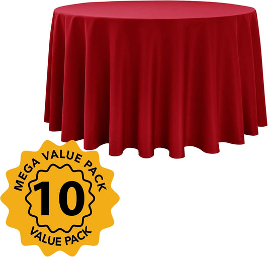 10-Pack Red Round Tablecloths, 108 Inches, Stain-Resistant Polyester for 4-5 Ft Round Tables - Washable Table Covers for Weddings, Banquets, Birthday Parties, Events