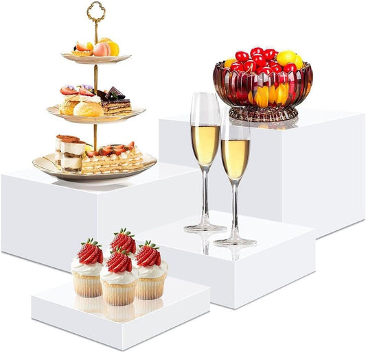 Food Service Display Stands ,5-Sided Plastic Riser with Hollow Bottoms,Perfect for Parties,Brunch,Buffet or Item Display (8PCs)