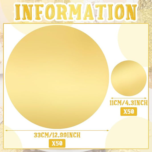 Tioncy 100 Pcs Round Gold Placemats 13" Disposable Paper Placemats for Dining Table Gold Charger Table Mats and Coasters Mats Set for Birthday Wedding Home Dinner Party Settings Decor