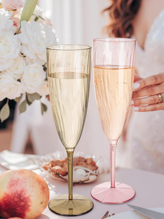 WDF 12PCS Colorful Plastic Champagne Flutes - 6 OZ Colorful Disposable Champagne Flutes - Perfect for Wedding/Parties/Birthday