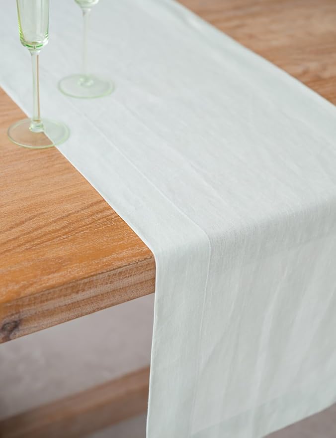 100% Hemp Table Runner, Organic Linen Table Runner, Farmhouse Table Decor, Boho Home Decor (Mint Green, 14 x 72 Inch)