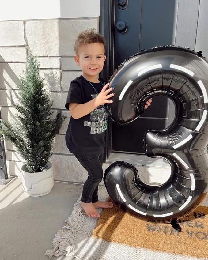 Race Car 3 Balloon, Number Balloons 40 Inch, 3rd Black Birthday Decorations for Kids Boys, Racing Birthday Decorations, Number 3 Balloon