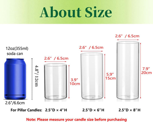 Glass Cylinder Vases Set of 6, Hewory Tall Clear Vase for Centerpieces, Glass Hurricane Candle Holders for Pillar Floating Candles, Round Vases for Wedding Events Table Decor, 2.6” in Diameter