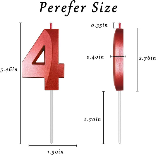 Red Number 4 Candles, 3D Diamond 2.76 Inch Cake Topper Birthday Candles for Wedding Anniversary Cake Decorations, Happy Birthday Party Decorations