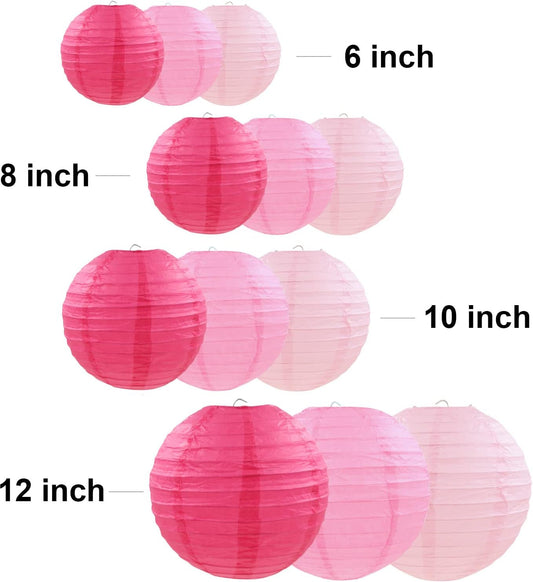 12 Pcs Pink Party Paper Lanterns Romantic Decorations Rose Red and Pink Round Chinese Paper Lanterns for Wedding Birthday Party Valentines Day Engagement Baby Showers Decoration