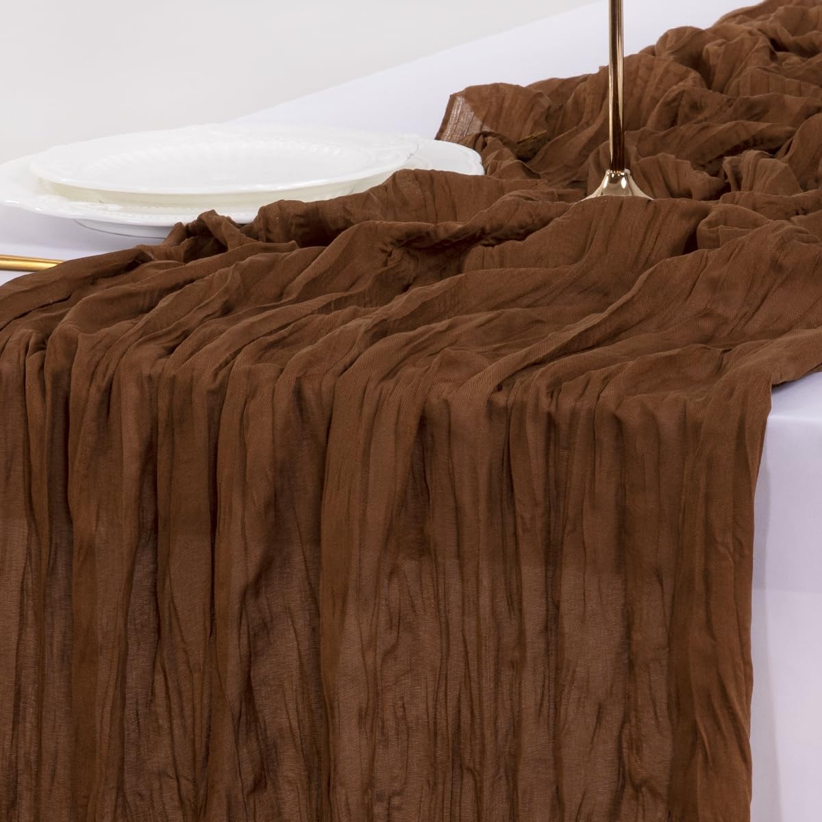 Socomi 3pcs Brown Coffee Fall Thanksgiving Cheesecloth Table Runner Boho Rustic Gauze 120 inch 10FT Cheese Cloth Runner for Wedding Party Baby Shower Birthday Home Decor Holiday Decorations