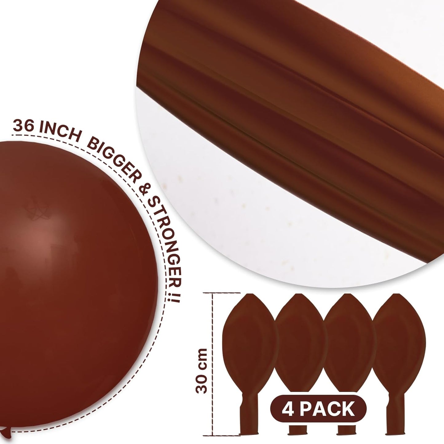 PartyWoo Brown Balloons 4 pcs 36 Inch Extra Large Big Jumbo Giant Dark Brown Boho Neutral Coffee Latex Helium Balloons for Wedding Baby Shower Gender Reveal Birthday Party Decorations Brown-F08