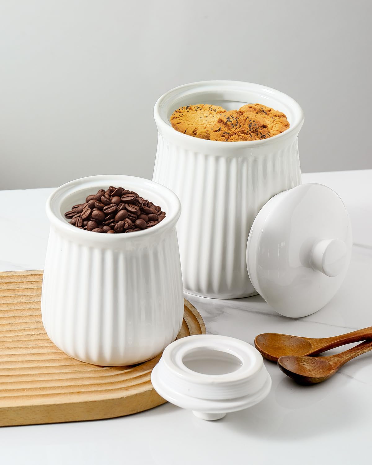 Hasense Kitchen Storage Containers, 35 oz Kitchen Canister with Airtight Lids, Cookie Candy Jar for Coffee Beans, Tea-leave, Sugar, Salt, Flour, Spice, Coffee Container, Housewarming Gift, White