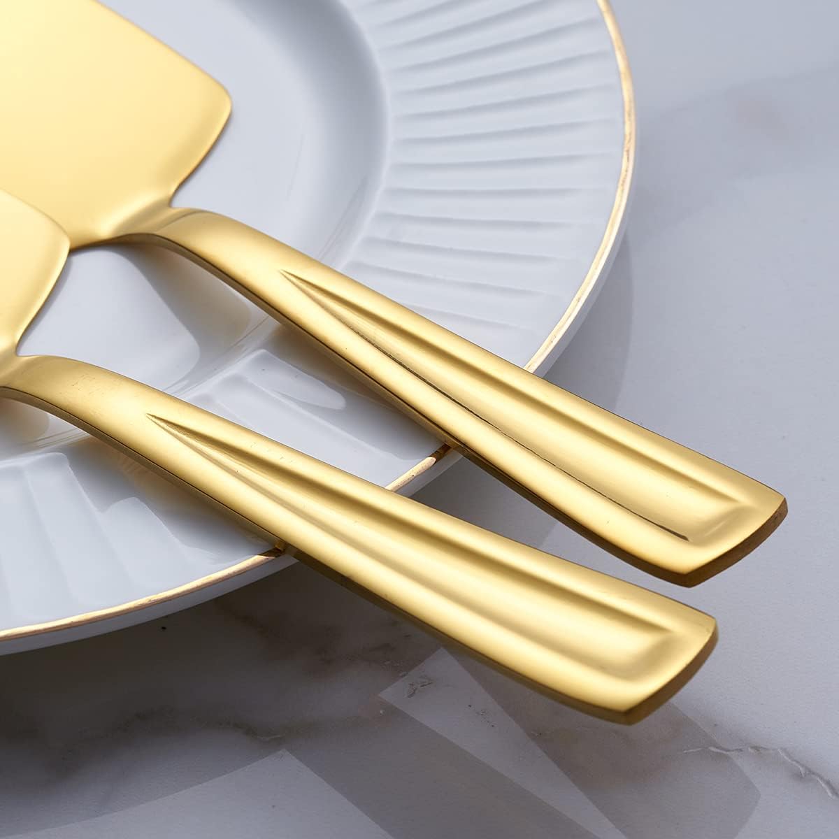 Gold Pie Cake Server Set, GoGeiLi 3-Piece Stainless Steel Pizza Pastry Server Set of 3, 9.3-inch Dessert Server Spatula, Dishwasher Safe