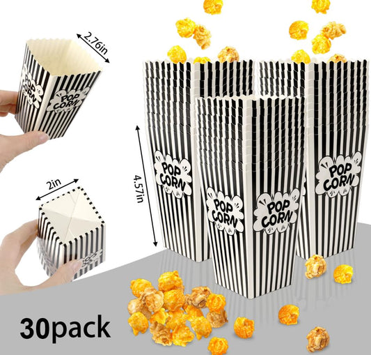 DECYOOL Mini Paper Popcorn Bags, 30Pack Small Size Popcorn Bags Black and White Movie Night Popcorn Boxes Pop Corn Buckets and Container for Home, Carnival Party, Decorations