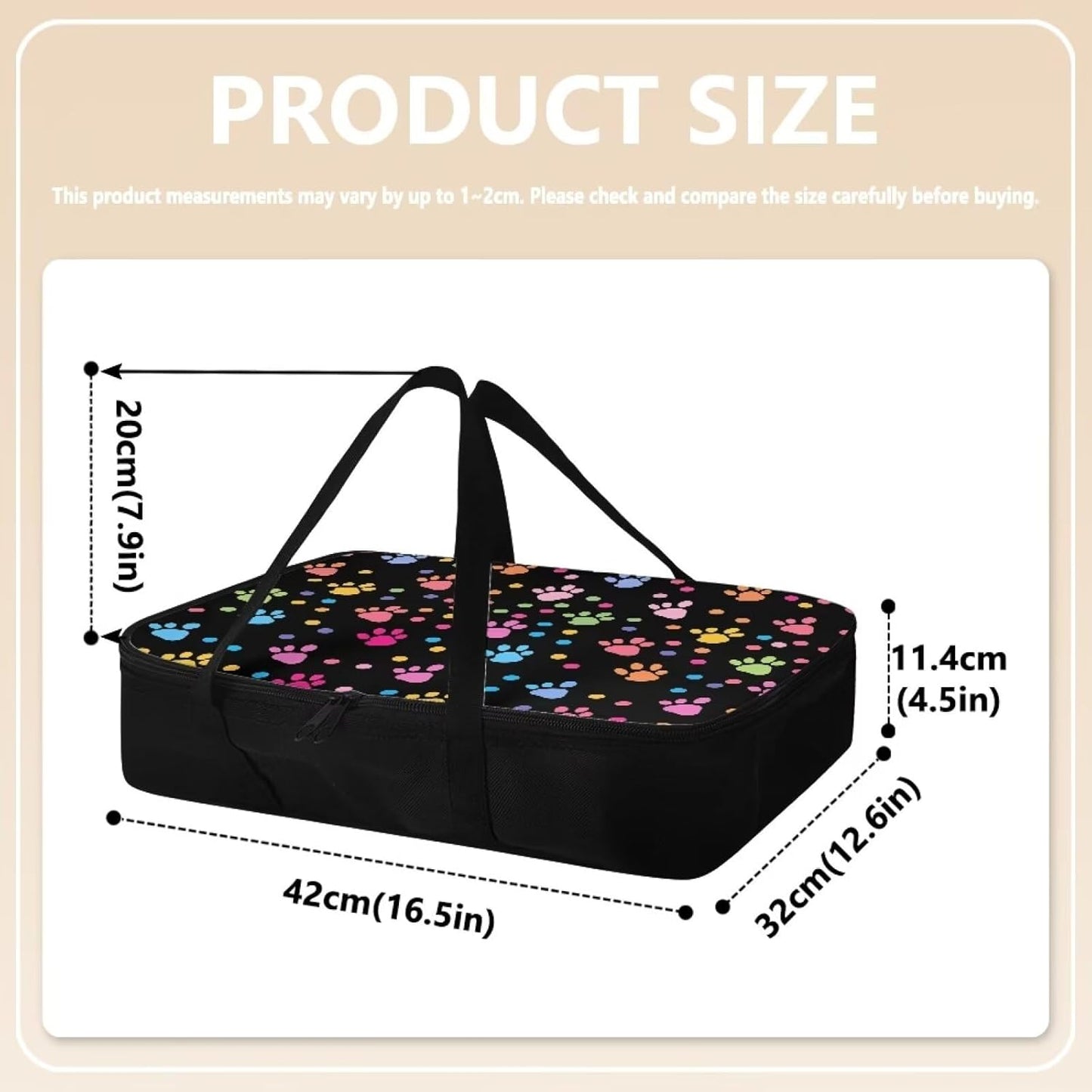 Colorful Dog Paw Prints Insulated Casserole Carriers for Hot or Cold Food Casserole Dish Carrying Case with Heat Resistant Lining Reusable Food Carrier for Beach Parties Picnic